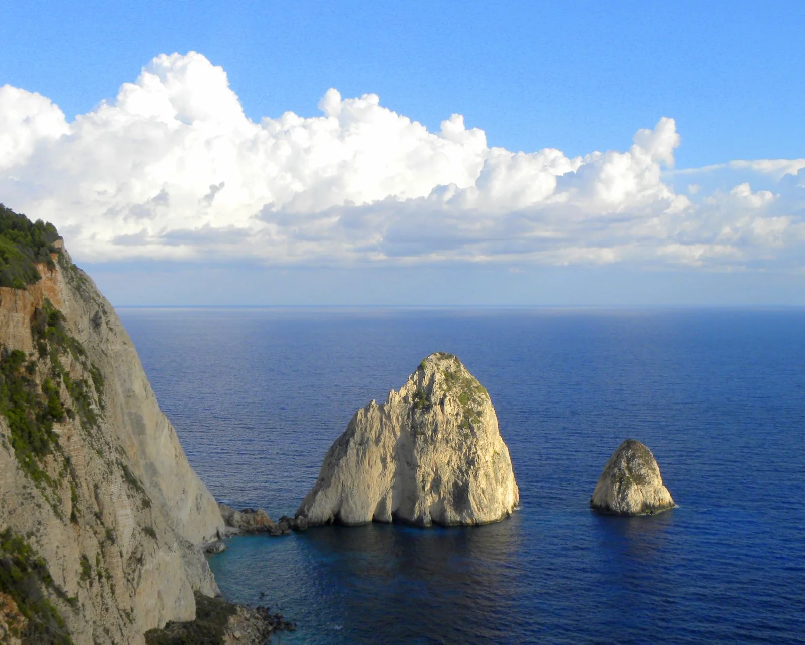 The Mizithres sea stacks rising from the Ionian Sea off the coast of Keri, Zakynthos