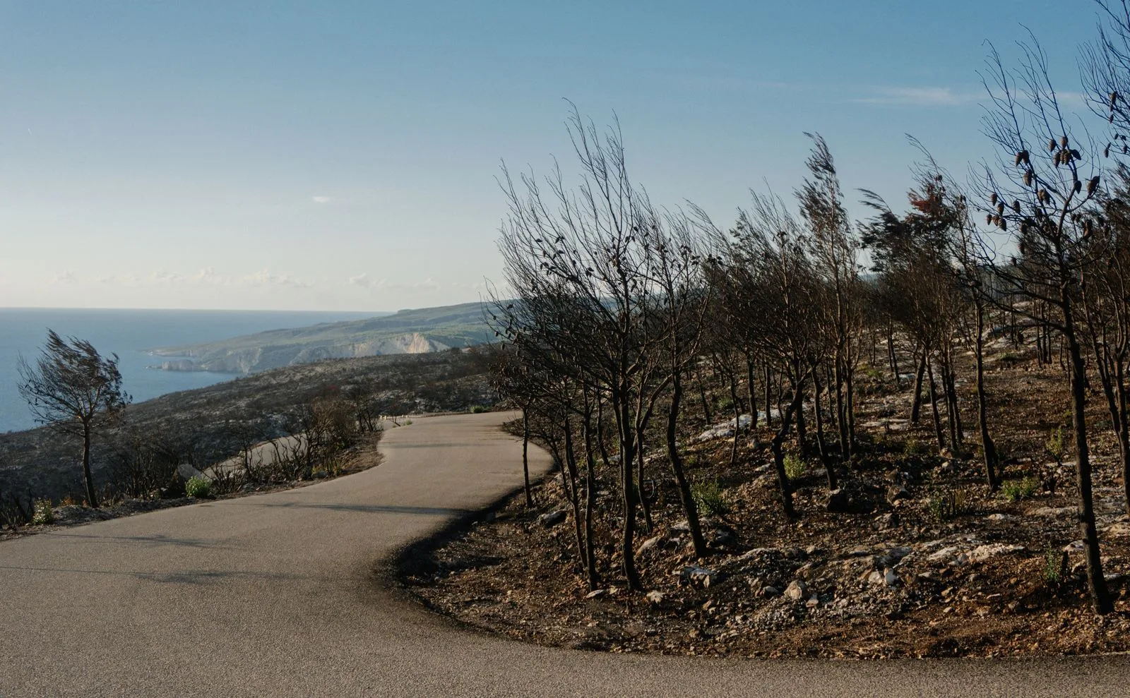 A winding road through the landscape of Zakynthos, Greece, typical of the drive to the Navagio viewpoint